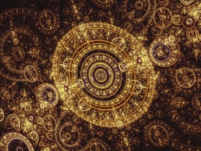 Golden fractal clock - modern pattern. Sacred geometry abstract background. Computer-generated