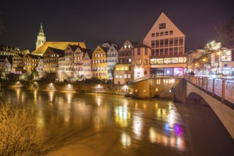 Long-term shots of the wonderful nightlife in the historic old town of Tubingen near the famous