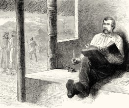 David Livingstone writing in his journal, Ujiji, Tanzania, 1813, 1873, a Scottish missionary and