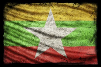 Myanmar Flag, Grunge Texture Background
