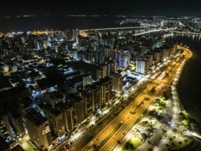 Florianopolis in Santa Catarina. Night aerial image