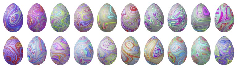 Colorful Easter Eggs set, multicolored Eggs set, Clipping path