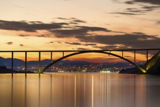 Bridge to Krk Island at sunset, Croatia, Europe