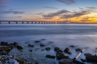 The famous Öresund Bridge between Denmark and Sweden at dusk