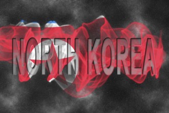 North Korea Flag with Starry Background Smoke Effect