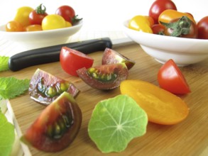 Preparation of tomato salad with herbs