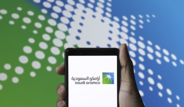 Saudi aramco logo on smartphone
