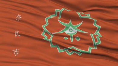 Closeup of Nara Flag, Capital of Japan Prefecture, Waving in the Wind, High Resolution