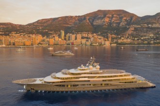 Aerial view of 136 metre superyacht Flying Fox, delivered in 2019 by the Bremen shipyard Lürssen