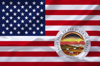 The flag of the USA with the coat of arms of Kansas, Studio
