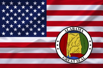 The flag of the USA and the coat of arms of Alabama, Studio
