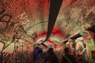 Illuminated tunnel in the city centre of Utrecht, Netherlands