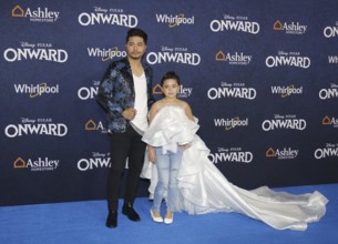 Nephi Garcia and Lili Garcia at the World premiere of Disney And Pixar's 'Onward' held at the El