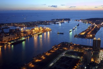Panoramic view of Kaohsiung Port and Chijin Island at Dusk