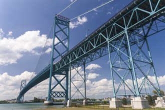 The Ambassador Bridge connecting Detroit, Michigan, USA to Windsor, Ontario, Canada, North America