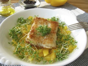 Fish on peppers and cress