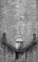 Exterior of antique building with Escher architecture style. Simmetry and geometric perspective