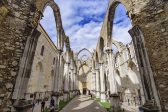 Ruins of Carmo Convent, an archaeological museum in Lisbon, Portugal, Europe