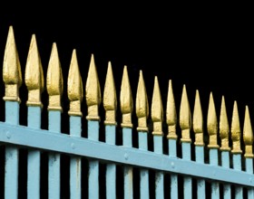 Gilded fence tops, Schloss Wilhelmsthal, Wilhelmsthal Palace, Calden, Hesse, Germany, Europe