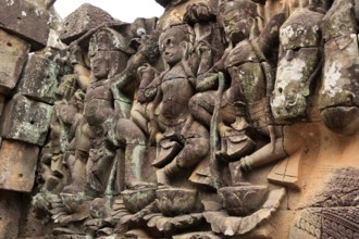 Relief on a wall of the Bayon Temple in Angkor Thom in Cambodia