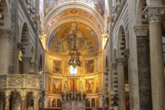 Romanesque nave with mosaic of Pisa Cathedral, Tuscany, Italy Pisa, Italy, Europe