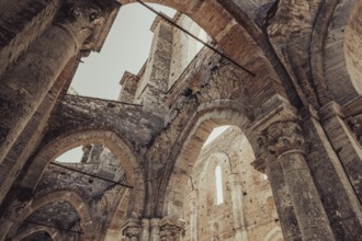 Beautiful view of The Abbey of Saint Galgano, an ancient Cistercian Monastery founded in the