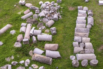 Detail of roman ruins of the Roman Forum. Roman Forumis a rectangular forum (plaza) surrounded by