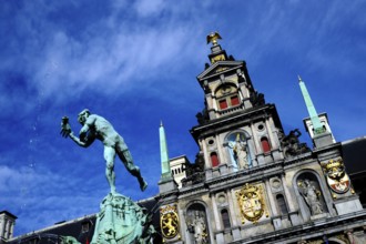 Brabo fountain and town hall in Renaissance style, Grote Markt square, city centre, Antwerp,