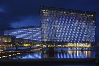 Iceland, the Harpa building at night, concert hall, conference centre, Europe, Reykjavik, Europe