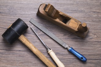 Various table utensils on a wooden table