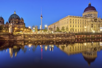 Berlin Cathedral, the famous television tower and the rebuilt City Palace by night