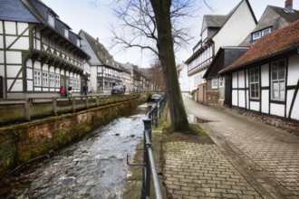 Half-timbered houses in the historic town centre, Goslar, Harz, Lower Saxony, Germany, Europe,