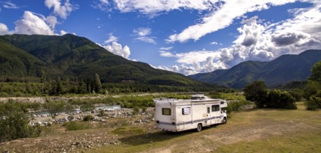 Food, Motorhome in Chilean Argentine mountain Andes. Family trip travel vacation on Motorhome RV in