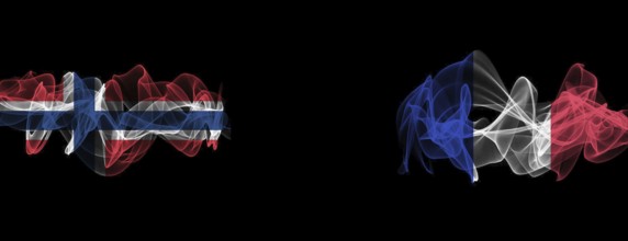 Flags of Norway and France on Black background, Norway vs France Smoke Flags