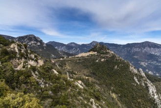 Landscape view of the idyllic coastal mountain village of Sainte-Agnes in the Alpes-Maritime region