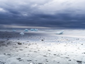 Diamond Beach, icebergs on the black lava beach, near Jökulsarlon glacier lagoon, Vatnajökull