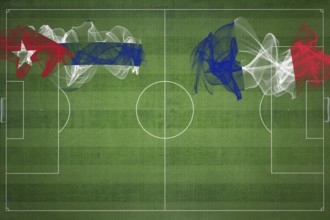 Cuba vs France Soccer Match, national colors, national flags, soccer field, football game,