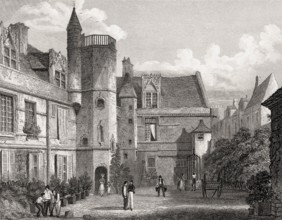 The Musée de Cluny, Paris, antique steel engraved print, 1831