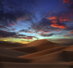 Beatiful landscape with sand dunes in Sahara desert at sunset