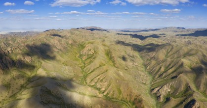 Aerial panorama view of mountains landscape in Yol Valley, Mongolia, Asia