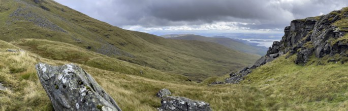 View from Ben Lomond, summit of Loch Lomond and the Trossachs National Park, Rowardennan, Scotland,