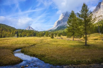 The concept of ecological and extreme tourism. Cold fast spring flows through the valley. The