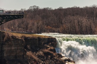 An observation platform overlooking the Bridal Veil Falls in Niagara Falls, New York, USA, North