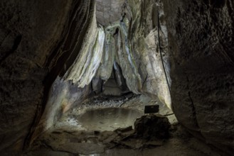 Gothic arch, formation in the stalactite cave, Ingleborough Cave, Clapham, Yorkshire Dales,