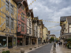 Troyes, France- 13 September, 2022: medieval half-timbered houses in the historic city center of