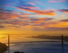 Golden Gate Bridge San Francisco sunrise California USA from Marin headlands