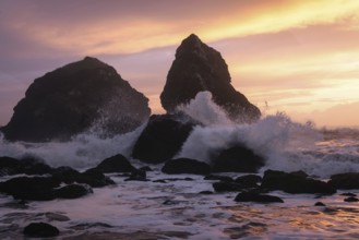 A dramatic sunset seascape at a northern California beach. USA