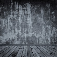 Interior with empty grunge wall and wooden floor