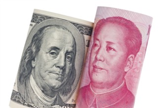 Chinese currency yuan and American dollar banknotes Austria
