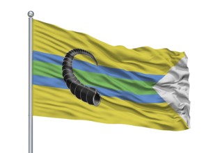 Rahacou City Flag On Flagpole, Country Belarus, Isolated On White Background, 3D Rendering